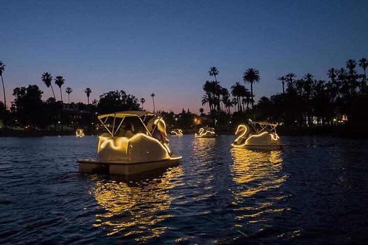 Illuminated Swan Boat Night Ride On Rainbow Lagoon - thumb 1