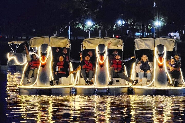 Illuminated Swan Boat Night Ride On Rainbow Lagoon - thumb 2